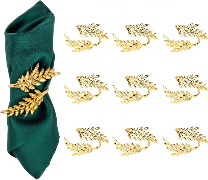 Napkin Rings 10Pcs Metal Gold Wheat Ear Shape Napkin Holder by Unknown