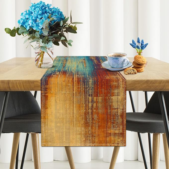 Blue Cyan Long Table Runners Country Rustic Farmhouse Linen Table Runners - Image 2