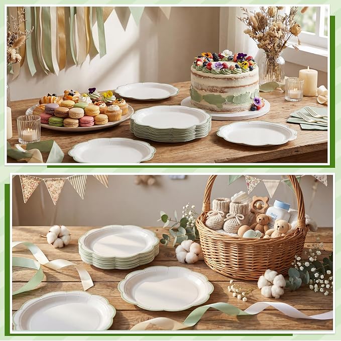 30 Pcs Sage Green and White Paper Plates, 7 In White Plates - Image 5