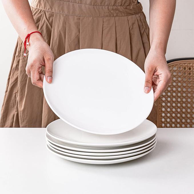 White Dinner Plates Set of 6, 10 Inch Ceramic Plates – White Porcelain Dinner - Image 8
