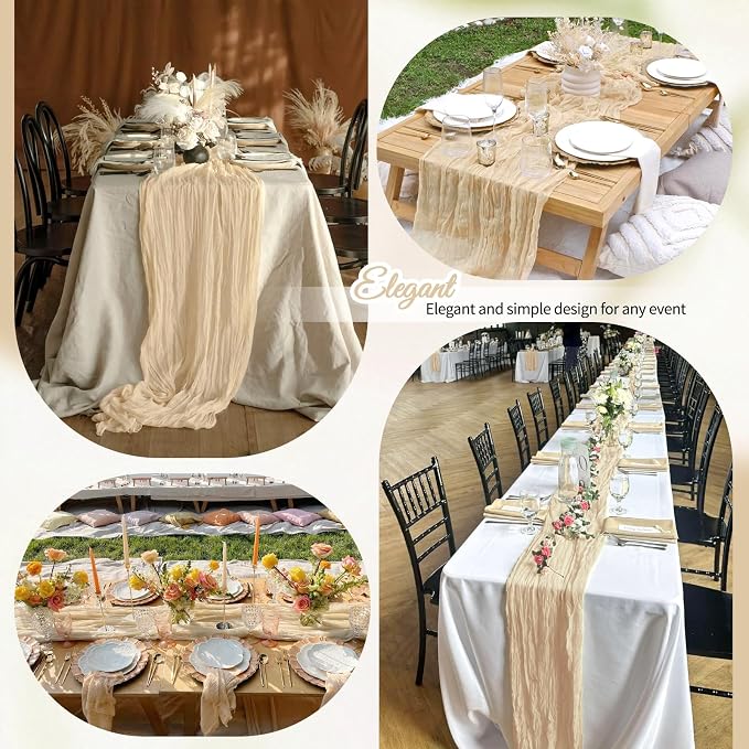 12 Pack Beige Cheesecloth Table Runner 10Ft, Gauze Table Runners 21.5 x 120 inch - Image 5