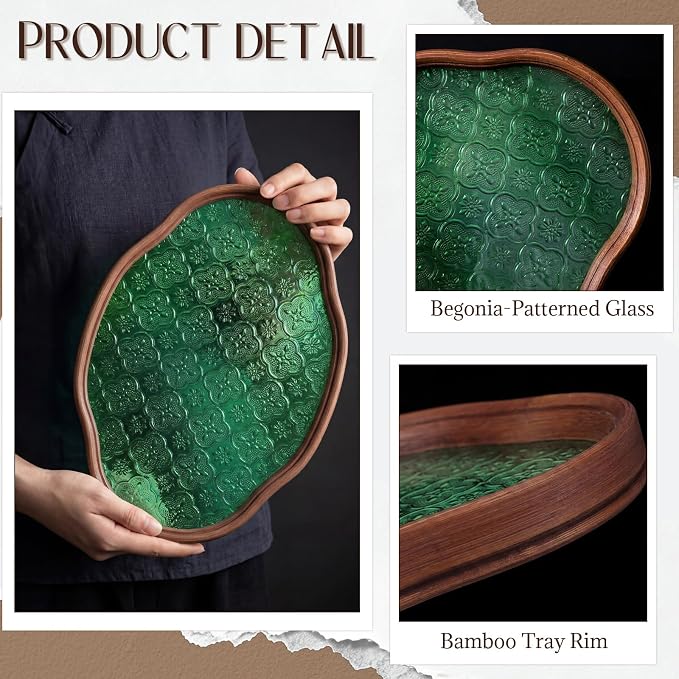 Glass Serving Tray with the Crabapple Pattern and Walnut Rectangular Serving - Image 3