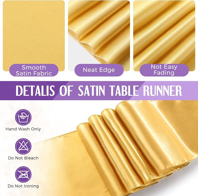 24 Pack Purple and Gold Disposable Plastic Tablecloths and Satin Table Runner - Image 3