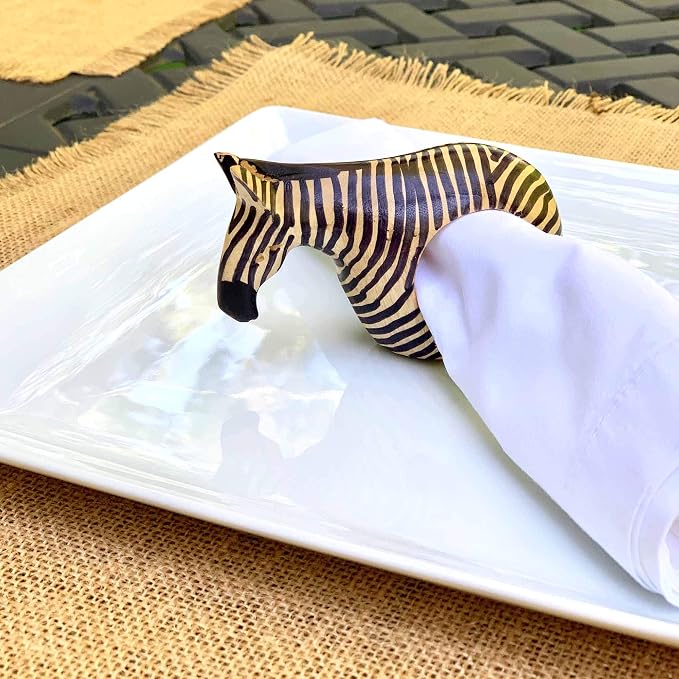 KWF012 Z - Handcarved Mahogany Napkin Ring Holders - Zebra Set of 6 - Image 3