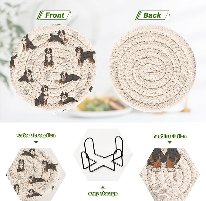 Bernedoodle Dogs White Pattern Coasters - Image 4
