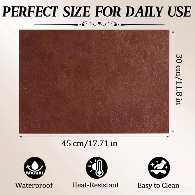 Faux Leather Placemats for Dining Table Set of 6, Edge-Sealed PU Leather Table - Image 3