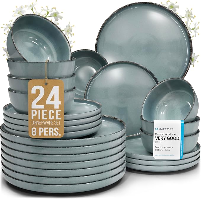 24 Piece Stoneware Dinnerware Set by PURELIVING