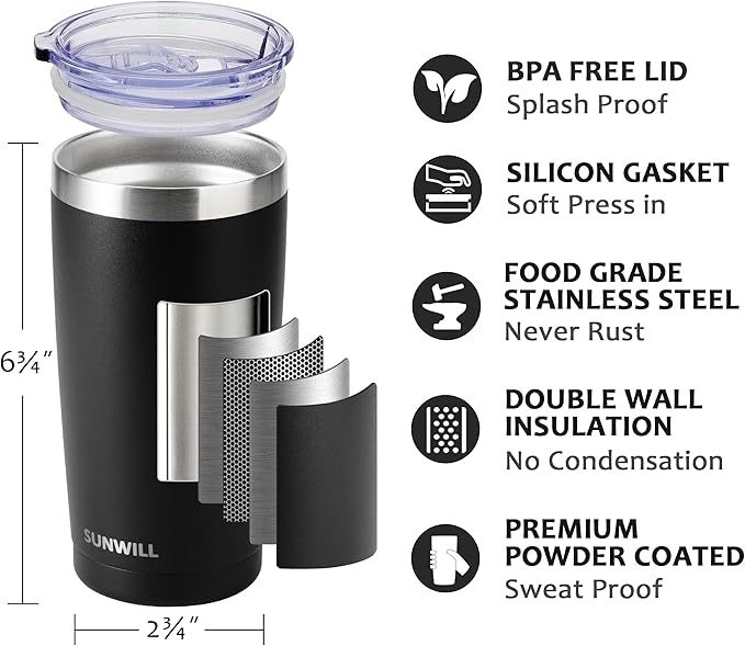SUNWILL Travel Coffee Mug with Lid, 20 oz Tumbler Set of 2, Insulated Stainless - Image 2