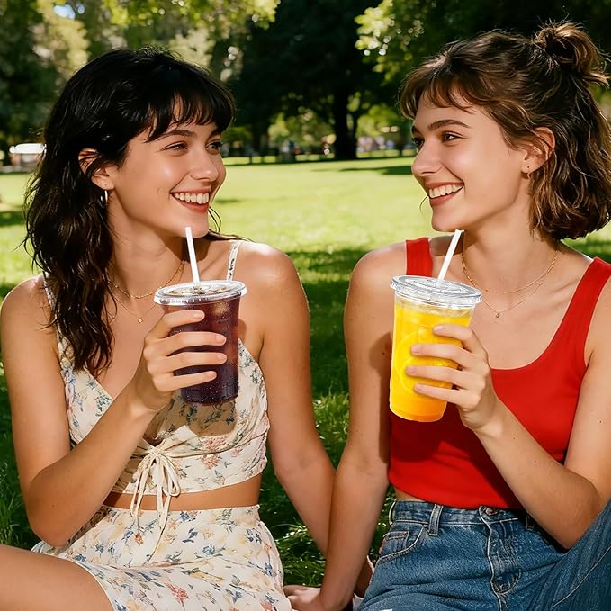 20oz Clear Plastic Cups with Lids and Straws | Leak-proof Disposable Iced - Image 9