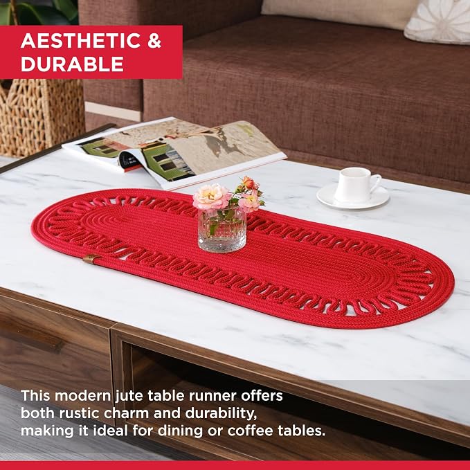Oval Jute Table Runner | Woven Braided Dining Runner | Natural Textured Rattan - Image 4