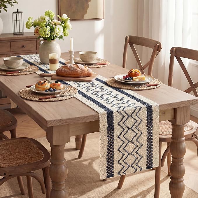 Artoid Mode Dark Blue Stripe Diamond Woven Table Runner 12x90 Inch | Holiday - Image 5