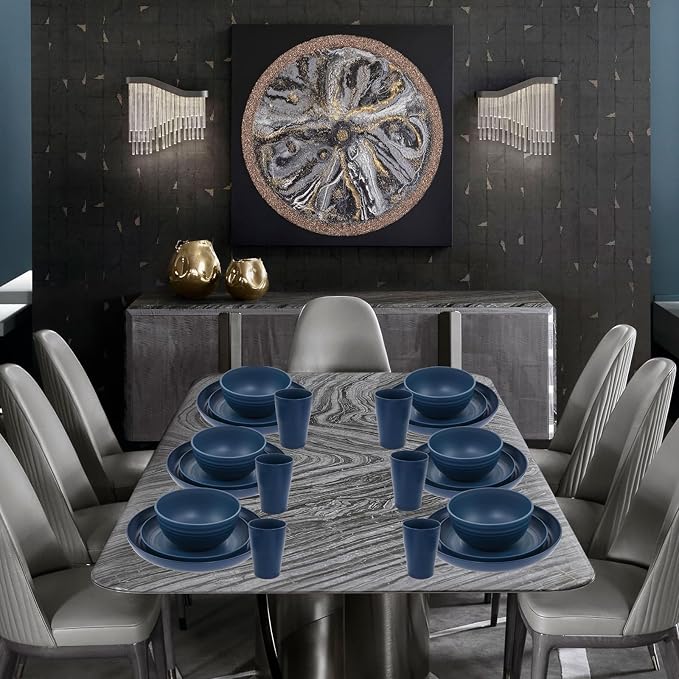 32PCS Blue Wheat Straw Dinnerware Sets - Image 7
