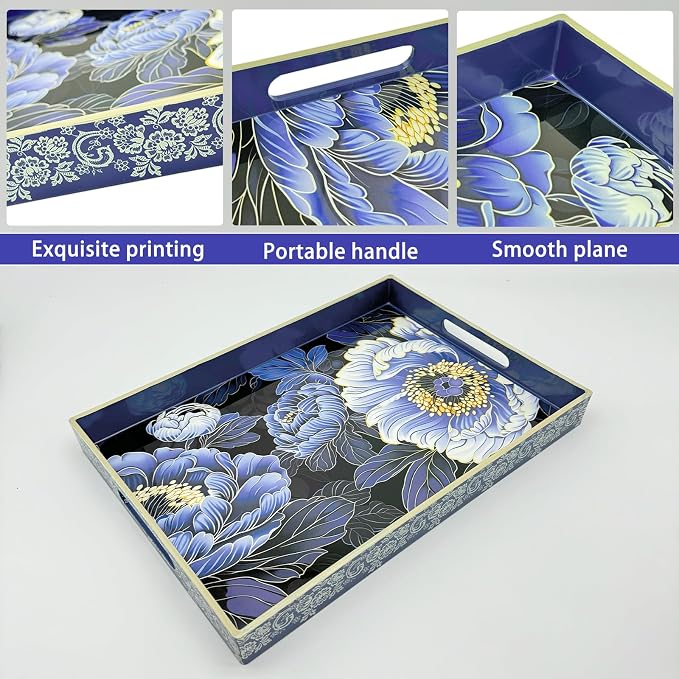 Serving Tray with Handles, 15.7 * 11.8 inches, Plastic Ottoman Tray with - Image 3