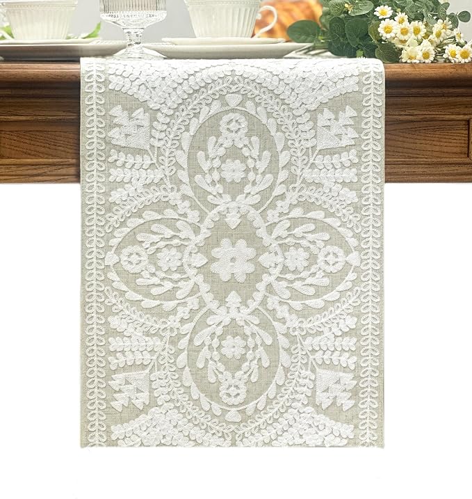 KEVA Boho Table Runner 72inches Long, Farmhouse Linen Table Runner, Rustic by KEVA