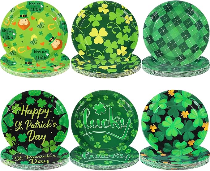 120 Pieces 7 Inch St. Patrick's Day Party Plates Green Shamrocks Dinnerware - Image 8