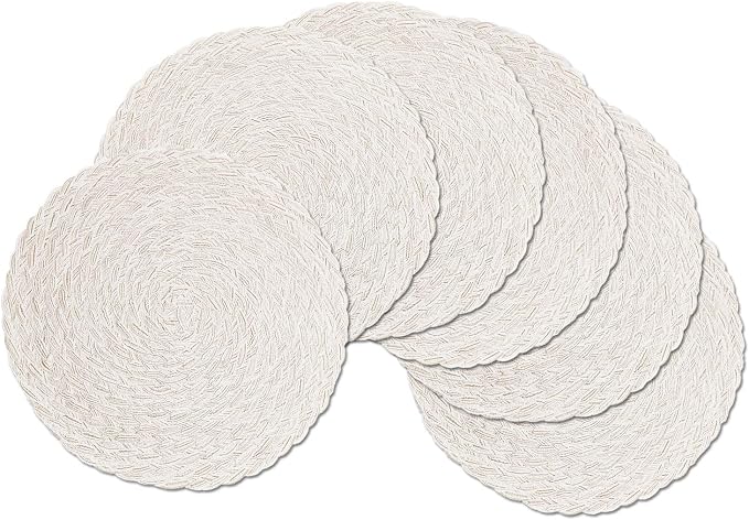 SHACOS Round Braided Placemats 15 inch Set of 6 Boho Thick Washable Kitchen - Image 2