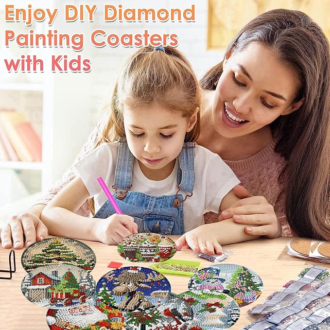 ijbnhd 8 PCS Christmas Diamond Art Coasters Kit 4X4inch | Christmas Diamond - Image 7