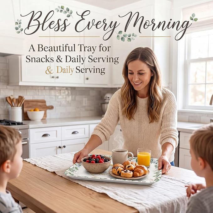 Vesici 4 Pack Eucalyptus God Bless Melamine Serving Trays, 13 x 10 Inch - Image 6
