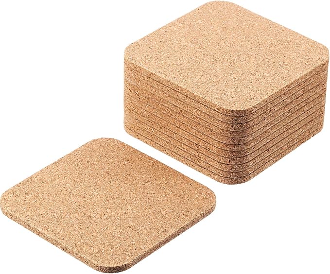 Boao 12 Pieces Square Cork Coasters Wooden Thick Drink Coasters 4x4 Inch - Image 4