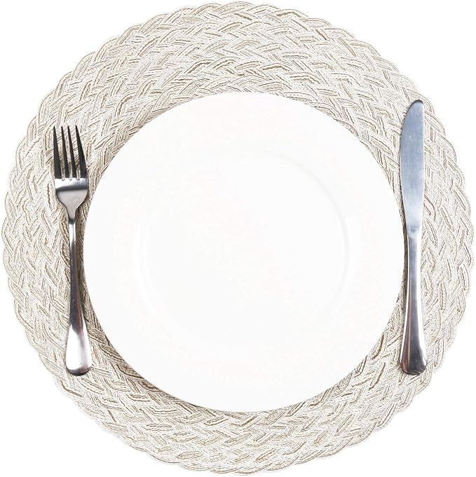 SHACOS Round Braided Placemats 15 inch Set of 6 Boho Thick Washable Kitchen - Image 3
