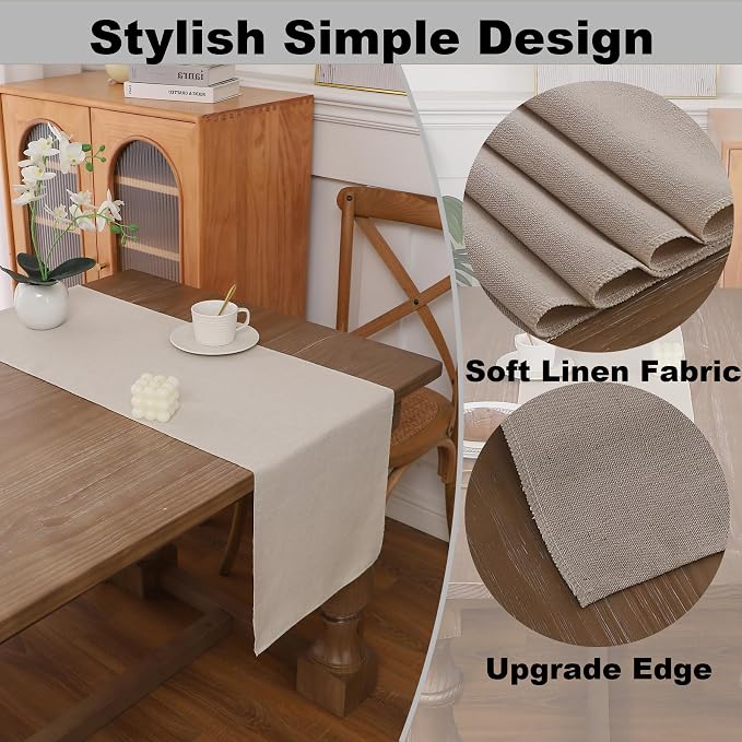 Gernaice 2PCS Solid Color Table Runner, Rustic Cotton Linen Farmhouse Table - Image 3