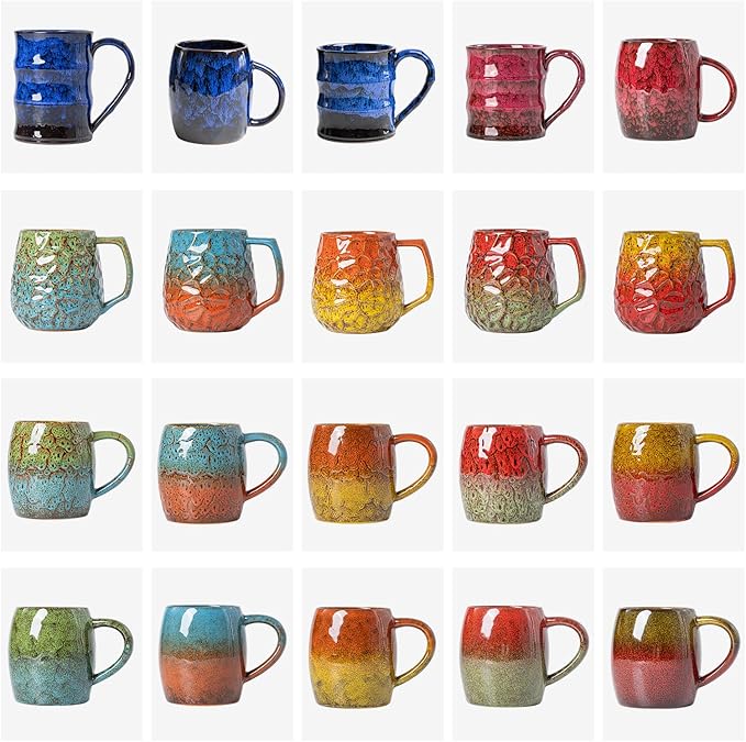 18oz Unique Blue & Orange Kiln-Change Ceramic Coffee Mug, Handcrafted Hammered - Image 8