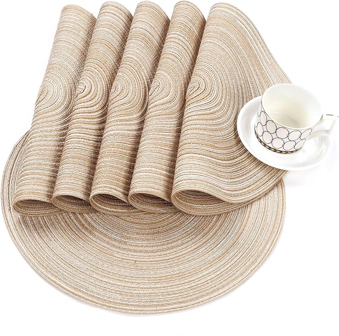 SHACOS 15 inch Round Placemats Set of 6, Cotton Polyester Woven Braided Place - Image 5
