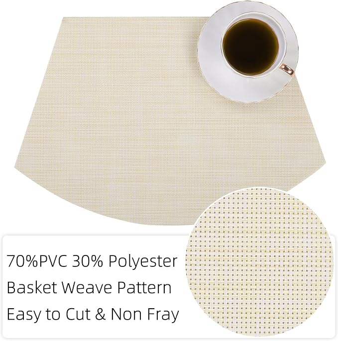 SHACOS Wedge Placemats Set of 4 Woven Vinyl Small Round Table Placemats Wipe - Image 2