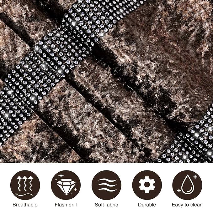 Elegant Rhinestone Brown Table Runner 120 Inches Extra Long, Ombre Velvet | - Image 5