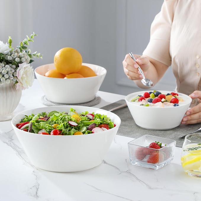 MALACASA White Serving Bowls Set of 3, Ceramic Mixing Bowl - Image 6