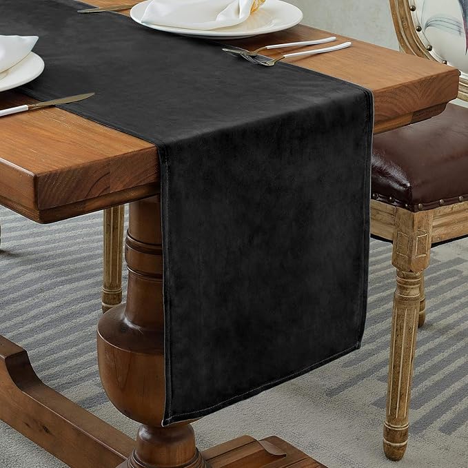 BALCONY & FALCON Table Runner Velvet Black 14"x51" | Elegant, Fall Decor by BALCONYFALCON