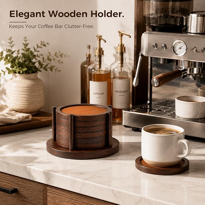 MinBoo Bamboo Coasters for Coffee Table Set of 6 Coasters for Drinks Absorbent - Image 6