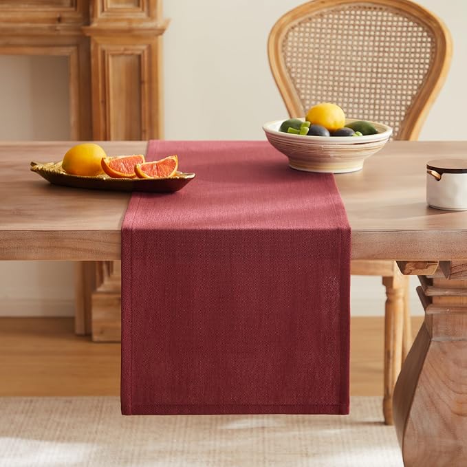 Rustic Cotton Linen Table Runner, 13x48 Inches Burgundy | Farmhouse Style Linen - Image 4