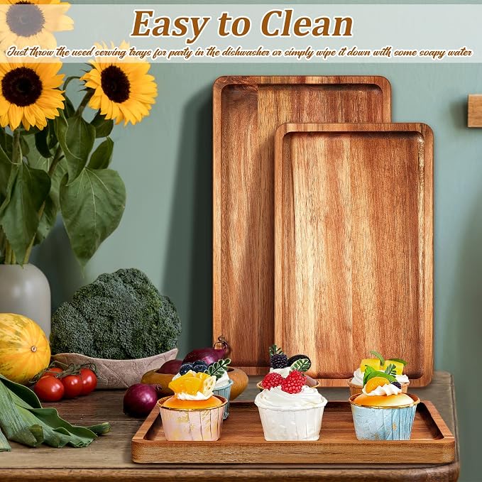 Qunclay 6 Pcs Acacia Wood Serving Trays Wooden Plates - Image 6