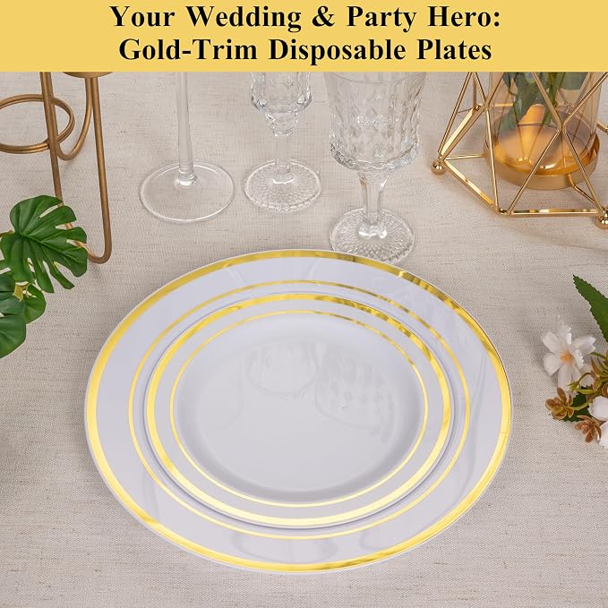 100 Pack 10.25 Inch Gold Rim Plastic Dinner Plates | Heavy Duty Disposable - Image 6