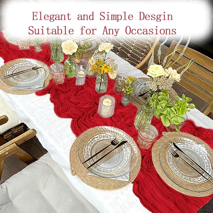 8 Pack Red Cheesecloth Table Runner 20 x 120 inch Gauze Table Runners 10 FT Long - Image 4