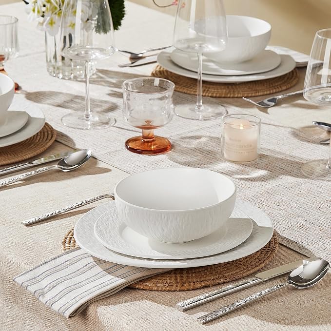 Dinnerware Sets for 4, 12-Piece plates and bowls sets, Matte Marble | Premium - Image 3