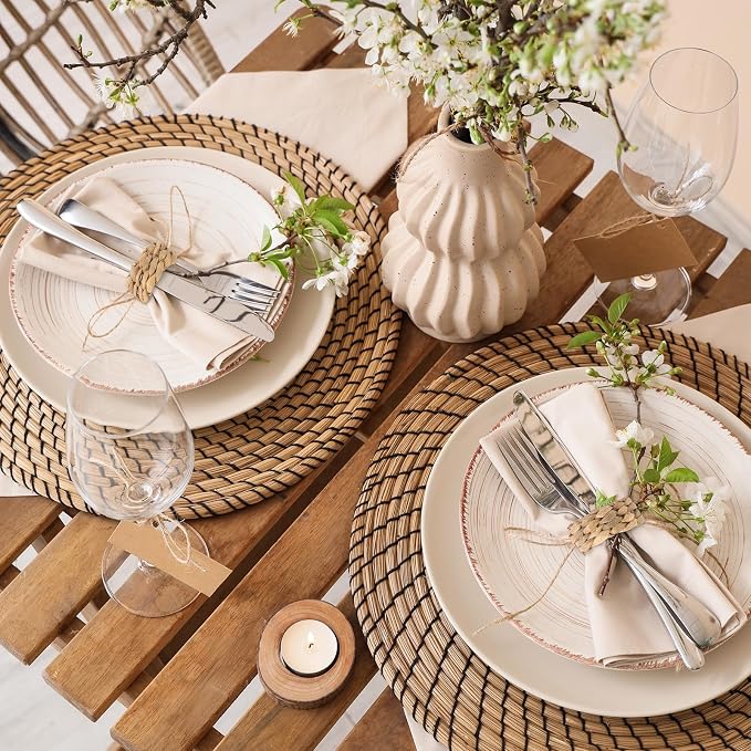 LemonRoad 50 Pcs Napkin Rings, Wood Color Woven | Water Hyacinth, Farmhouse - Image 6