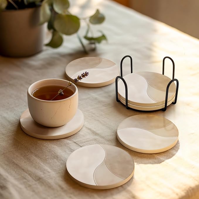VEYRO Ceramic Coasters Set of 4 – Absorbent Stone Drink Coasters - Image 2