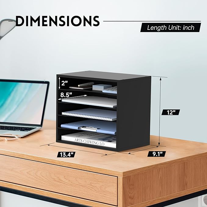 5 Tier Wood Desk Organizer, Mail Sorter and Paper Organizer - Image 3