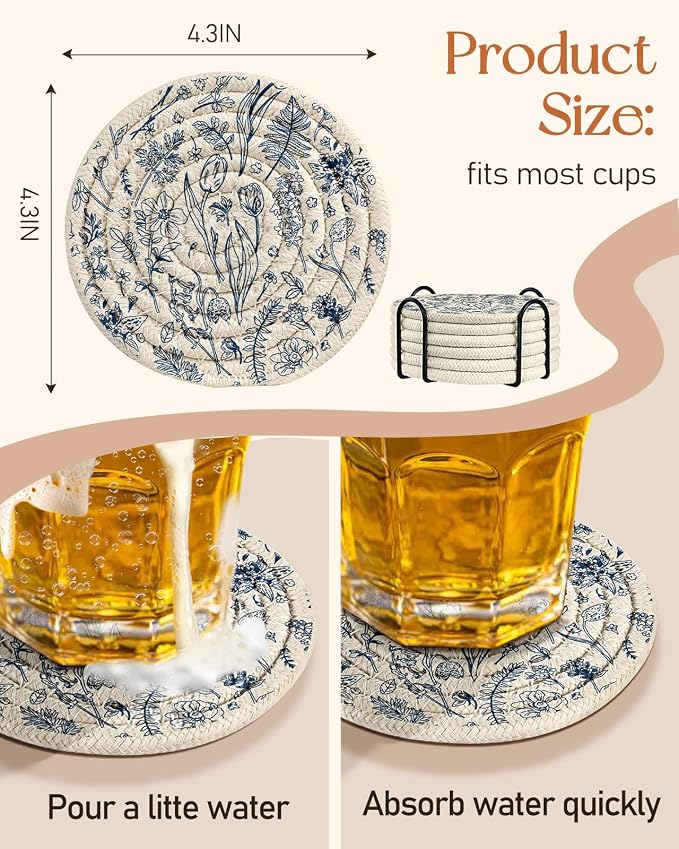 Absorbent Cup Coasters Set of 6 - Image 4