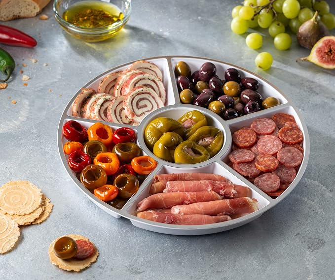 6 Sectional Round Plastic Serving Tray/Platters White - Image 7