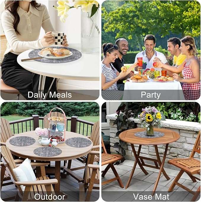 Homaxy Round Faux Leather Placemats and Coasters, Wipeable Place Mats, - Image 5