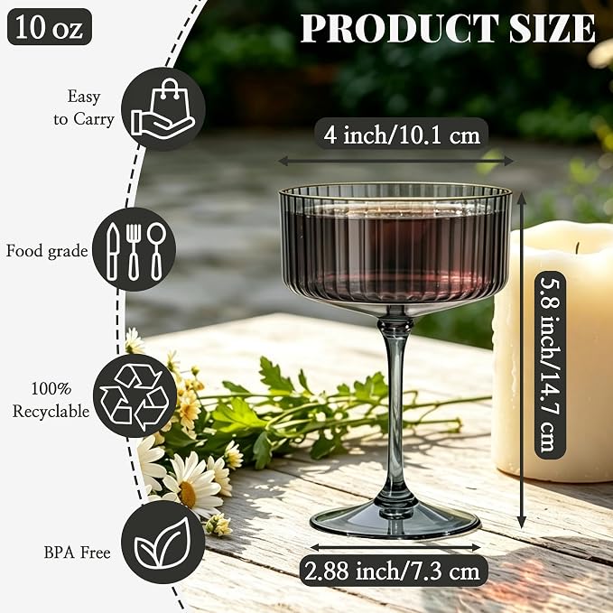 24PCS Plastic Martini Glasses, Unbreakable Reusable Champagne Coupe, Removable - Image 2