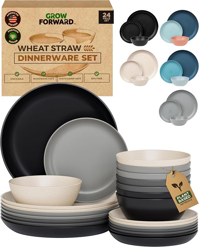 Grow Forward 24-piece Premium Wheat Straw Dinnerware Sets by GrowForward