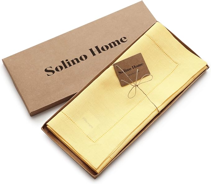 Solino Home 100% Pure Linen Dining Table Runner Yellow Woven, 14 x 156 in | - Image 5