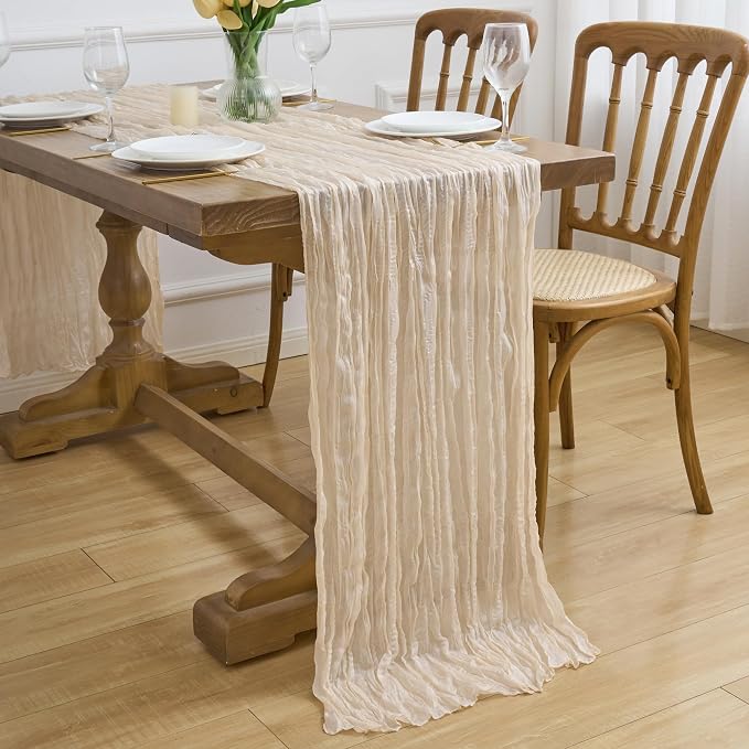 Asee'm 3pcs Beige Cheesecloth Table Runner Summer 10FT Boho Gauze Rustic | Boho - Image 7