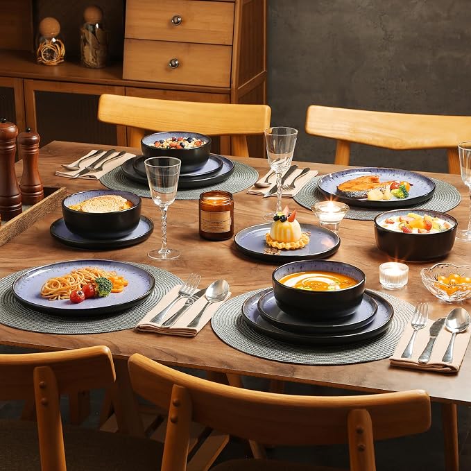 vancasso Plates and Bowls Sets, 24 Pieces Stoneware Dinnerware Sets - Image 6