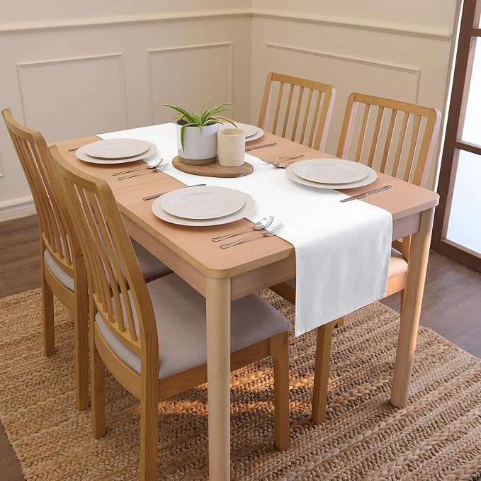 Encasa XO Table Runner, Cotton Canvas Dining Runner 13"x91" | White, 180 GSM - Image 2