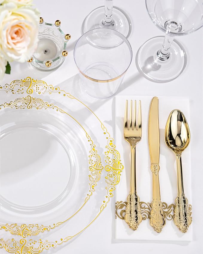 Nervure 175Pcs Clear Plastic Plates, Plastic Dinnerware Set - Image 5
